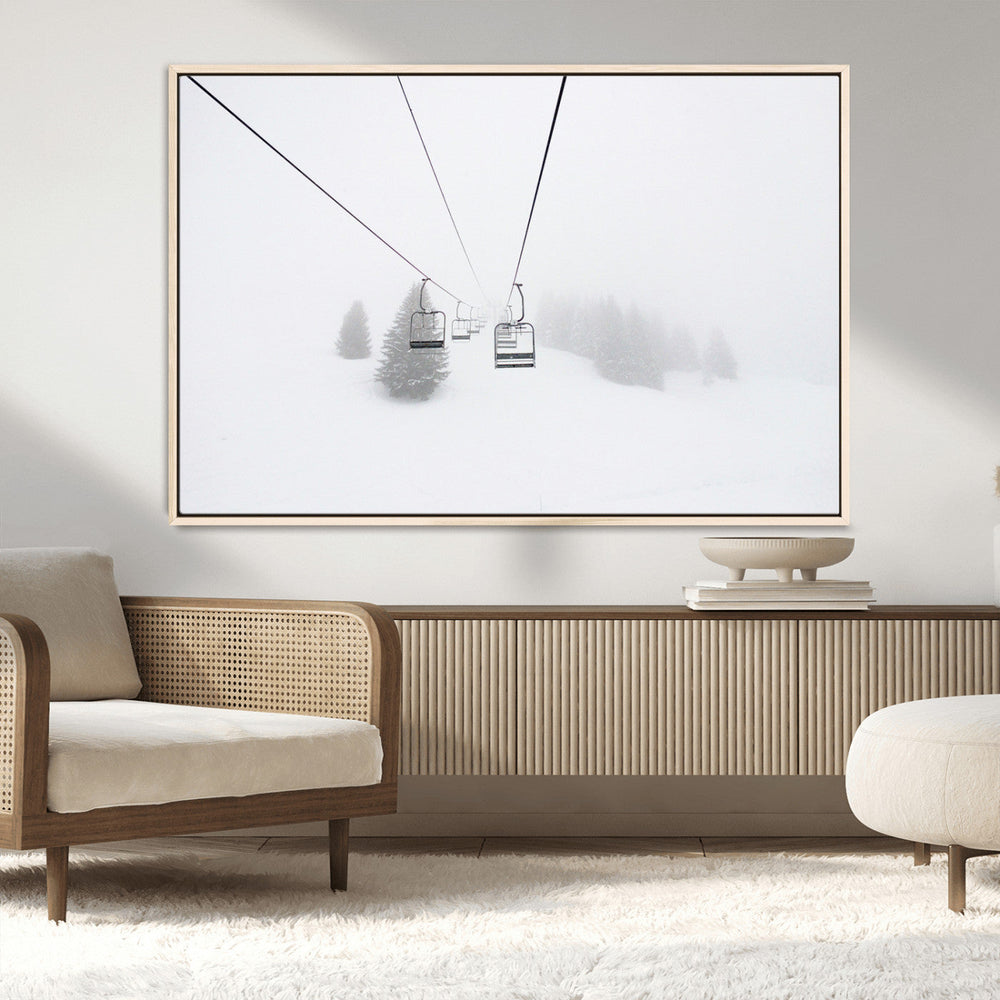 Ski Lift Wall Art Canvas Print – Snowy Alpine Landscape