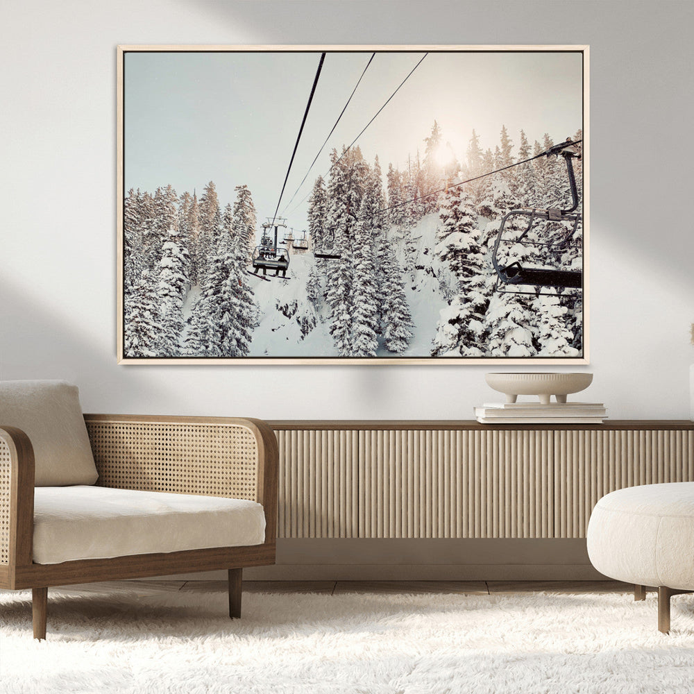 Frosty Pines Wall Art Canvas Print – Framed Cozy Cabin Ski