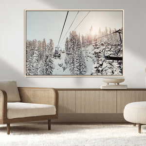 Frosty Pines Wall Art Canvas Print – Framed Cozy Cabin Ski