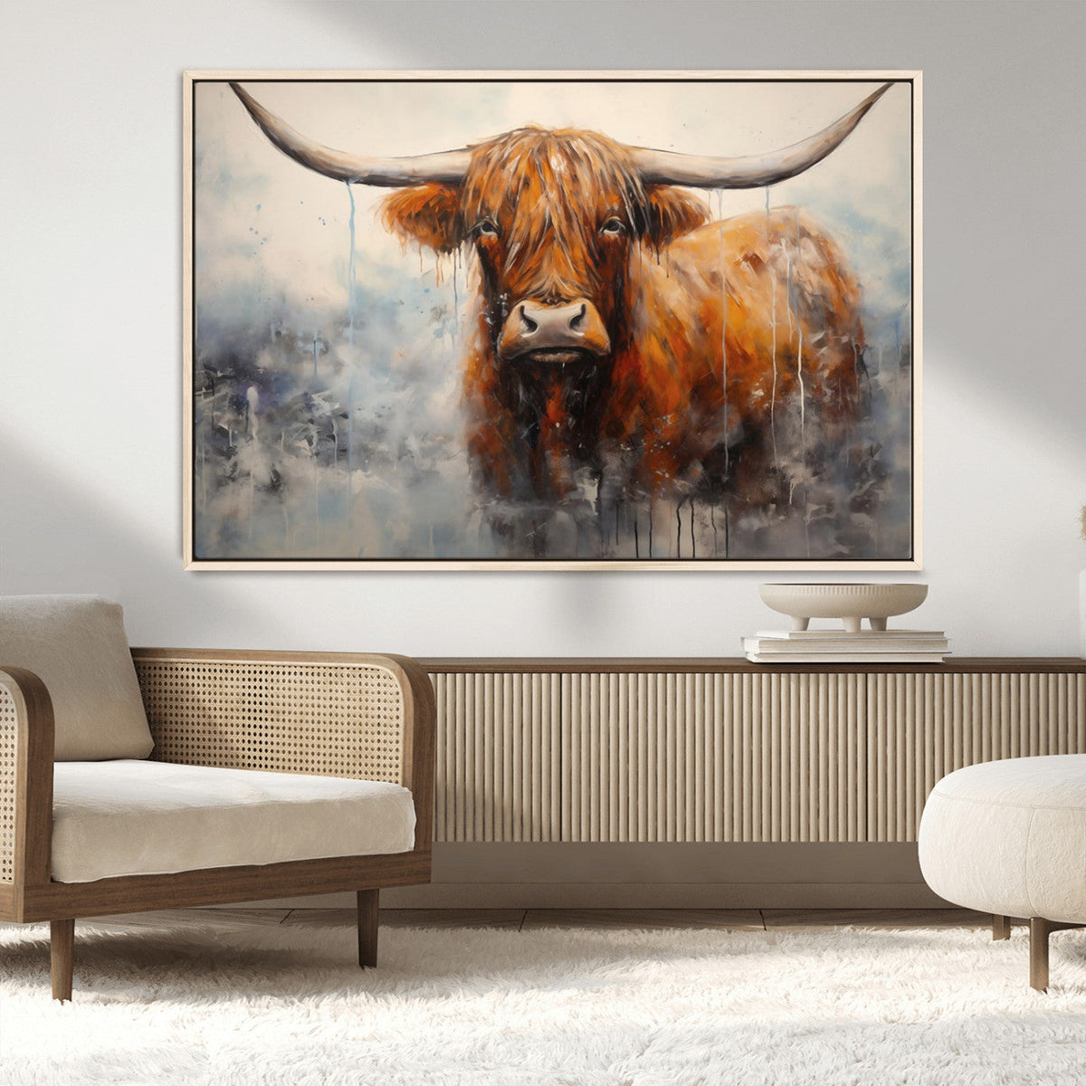 Scottish Highland Wall Art Canvas Print, Framed Longhorn Art