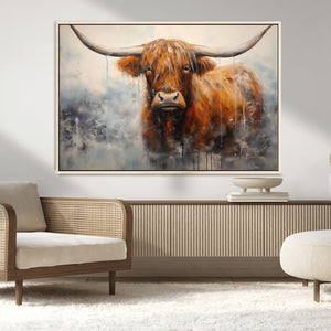 Scottish Highland Wall Art Canvas Print, Framed Longhorn Art