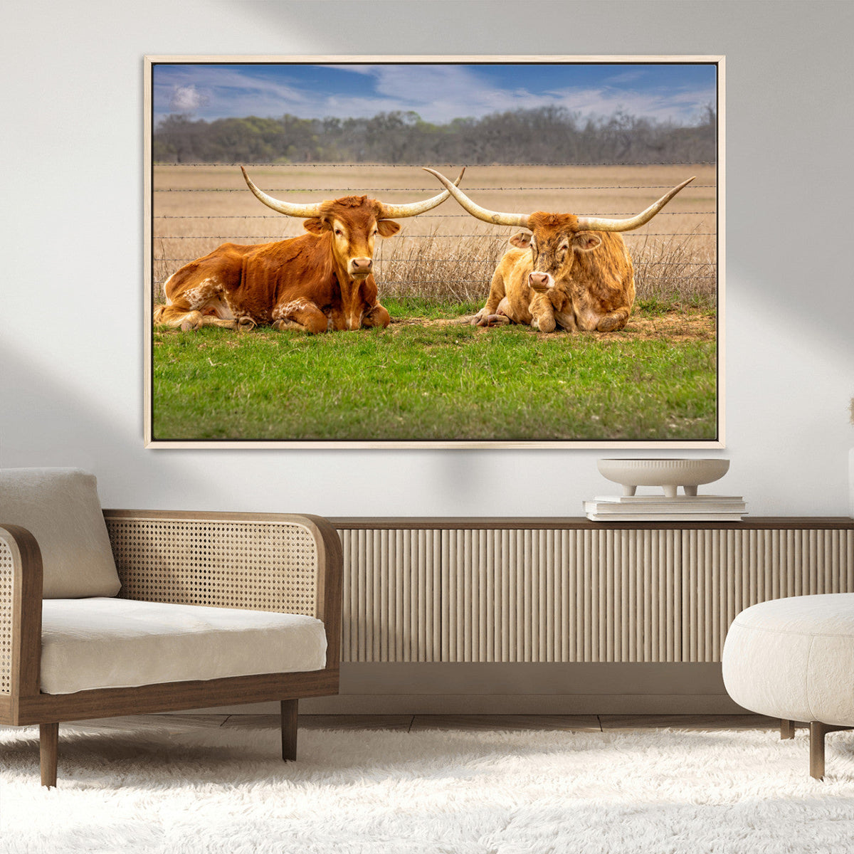 Texas Longhorn Pair Wall Art Canvas Print – Peaceful Rustic