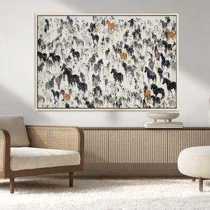 Wild Horse Stampede Wall Art Canvas Print – Monochrome