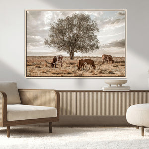 Texas Longhorn Cattle Wall Art, Rustic Western Ranch Canvas