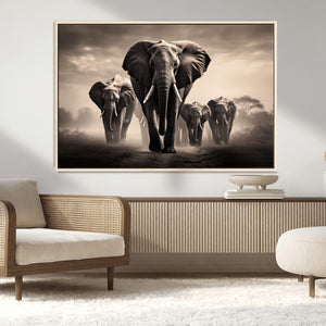 Elephant Family Wall Art Canvas Print, Framed Elephant Wall
