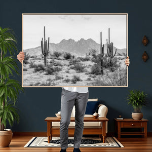 Black White Arizona Desert Canvas Wall Art Cactus Farmhouse