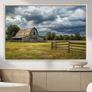 Rustic Stormy Barn Wall Art Canvas Print, Moody Country Farm