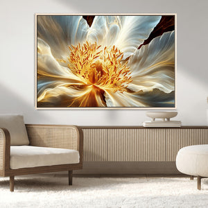 Golden Abstract Flower Canvas Wall Art, Modern Botanical