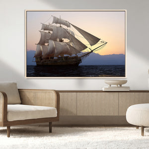 Majestic Sailing Ship Wall Art Canvas Print, Sunset Ocean