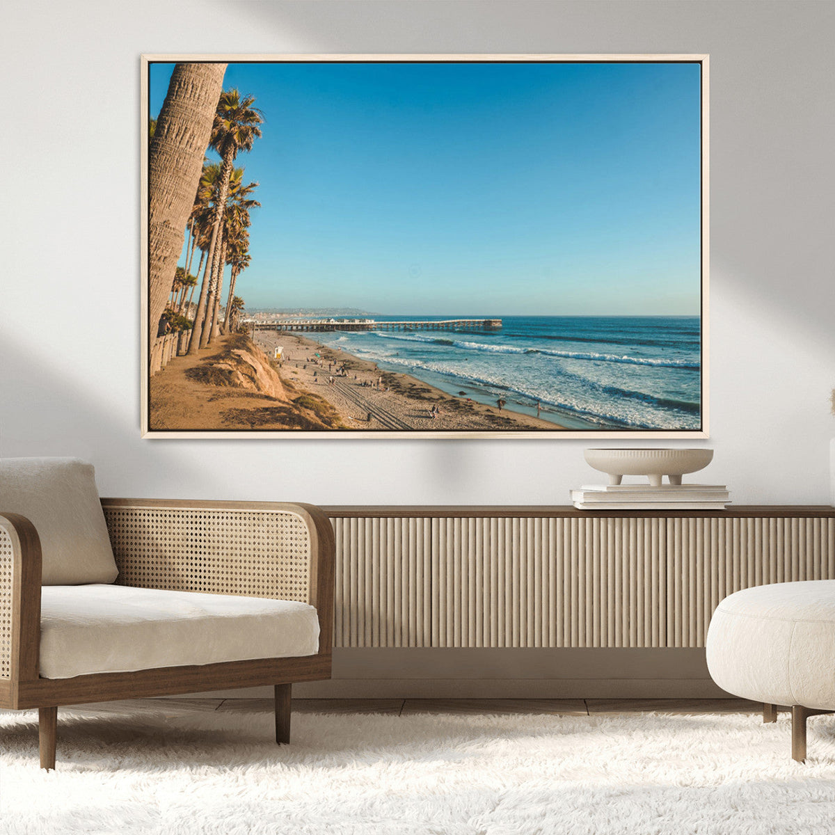 Scenic Beach Wall Art Canvas Print – Tall Palm Trees, Sandy