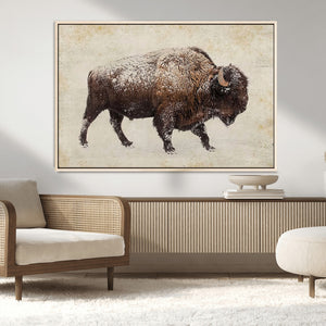 Snow-dusted bison silhouette textured vintage style rugged