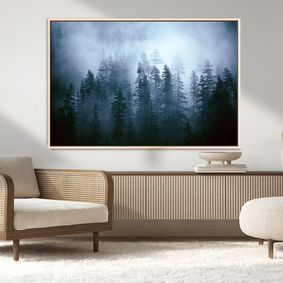 Foggy Evergreen Pines Wall Art Canvas Print, Mist Forest and