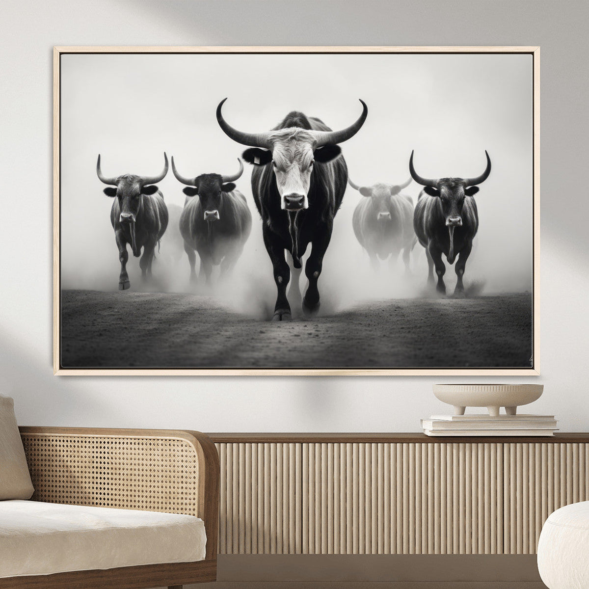 Texas Longhorn Wall Art Canvas Print, Framed Speckled Cow