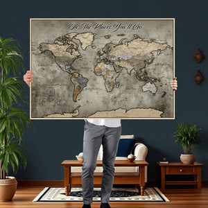 Personalized World Map Wall Art Canvas Print – Custom Push