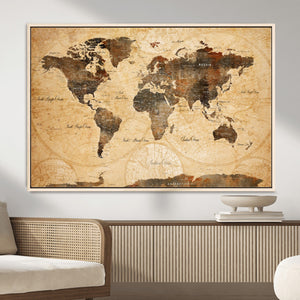 Push Pin World Map Canvas Print – Travel Tracker Wall Art