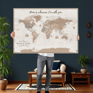 Personalized World Map Wall Art Canvas Print – Customizable