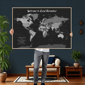 Custom World Map Canvas with Pins – Custom Framed Push Pin Maps - NEWMAP-21