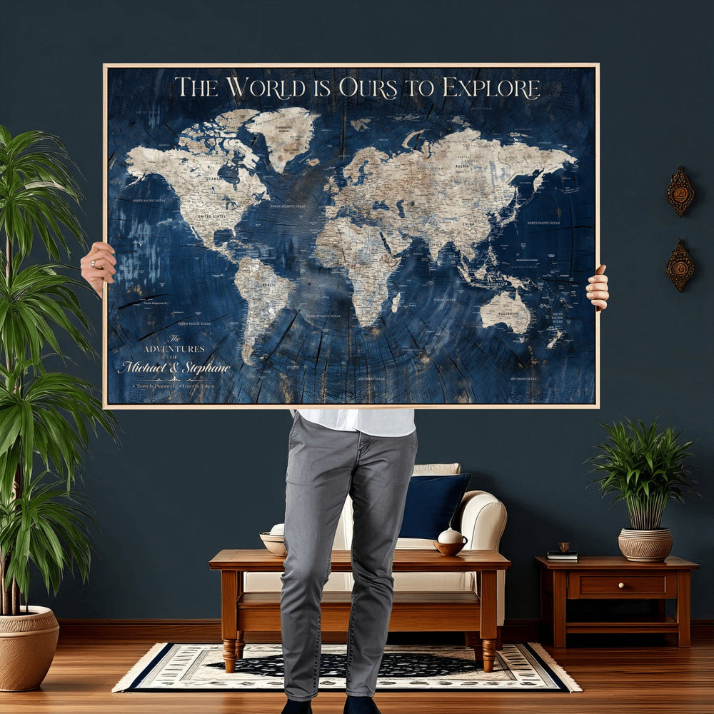 Custom Push Pin Travel Map Wall Art Canvas Print –