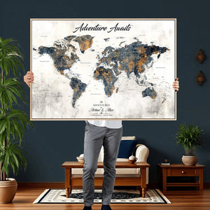 Custom Push Pin World Map Wall Art Canvas Print –