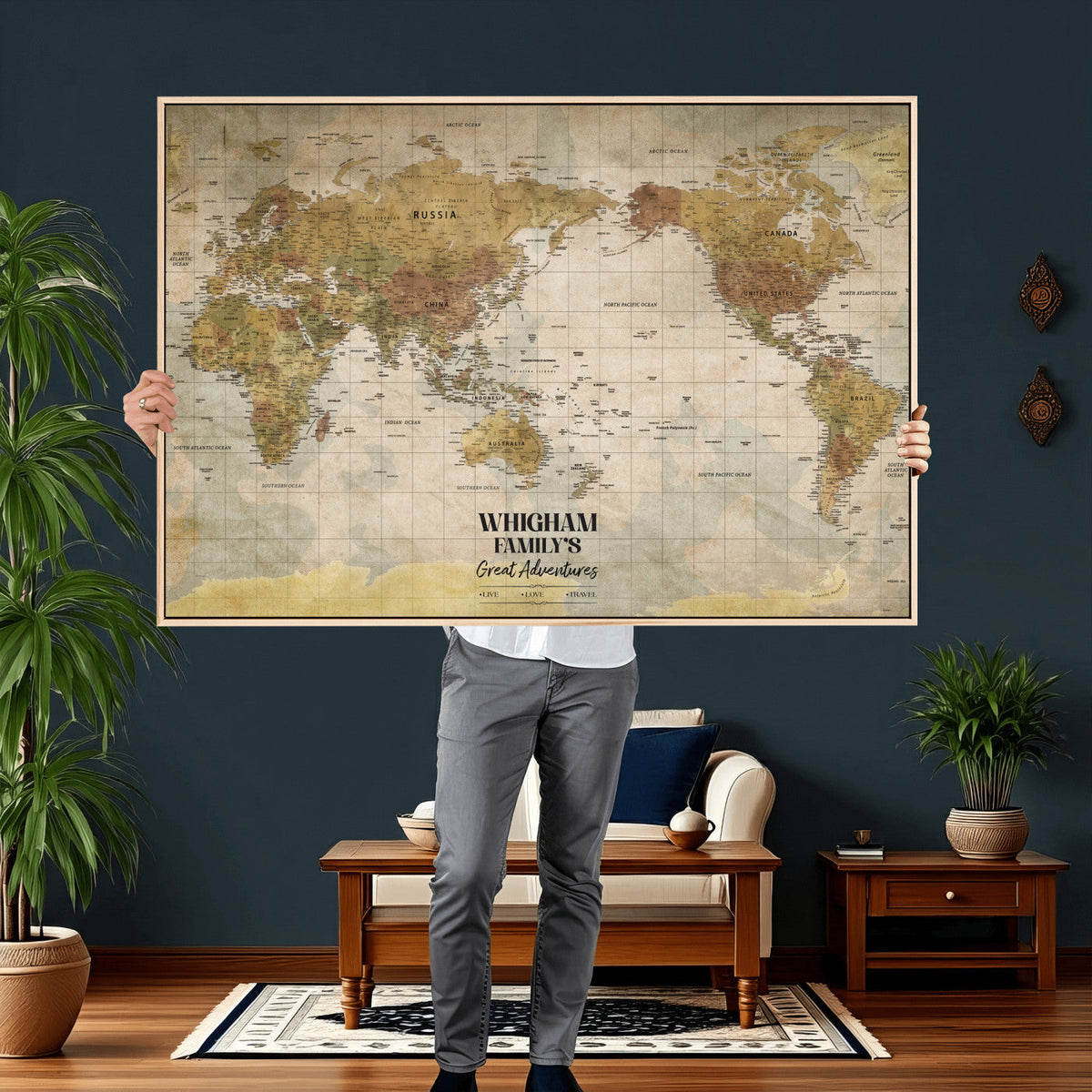 Personalized Push Pin World Map Canvas Print – Custom