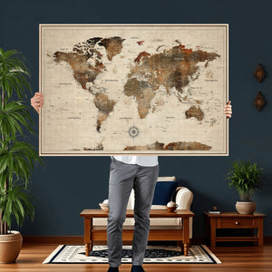 World Map Canvas Print – Framed Detailed Map of the World