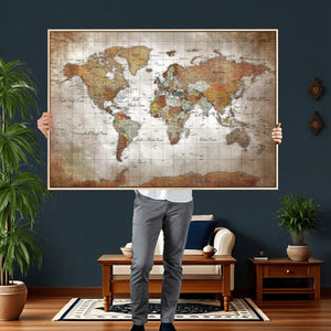 Vibrant Watercolor World Map Canvas Wall Art – Framed Travel