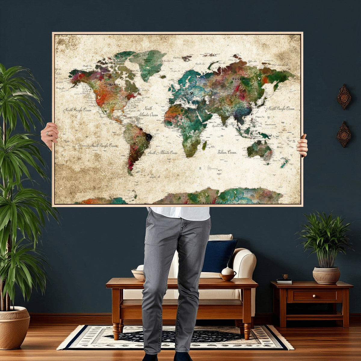 World Map Canvas Print – Framed Detailed Map of the World