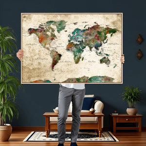 World Map Canvas Print – Framed Detailed Map of the World
