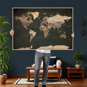 Vintage World Map Canvas Wall Art – Framed Travel Map for