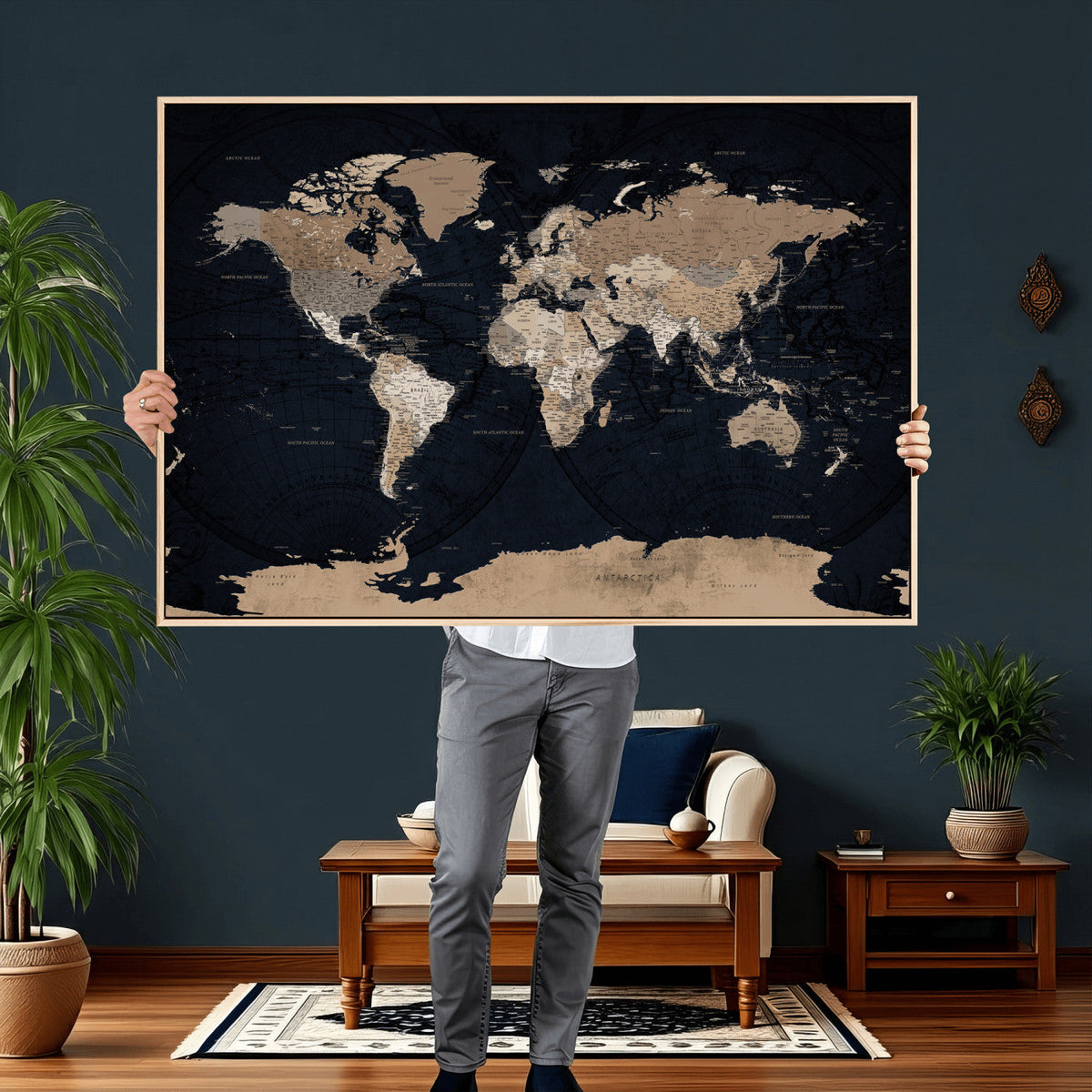 Grunge Wall Art World Map Canvas Print