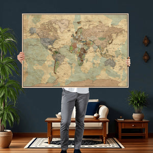 Vintage World Map Wall Art | Ready to Hang and Framed