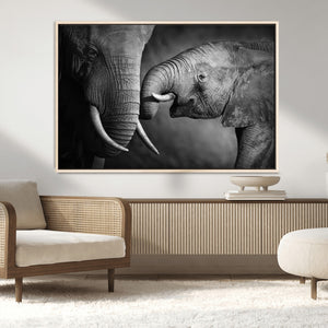 Elephant Family Wall Art Canvas, Framed Elephant Family