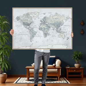Push Pin World Map Canvas Print - Detailed Vintage World Map