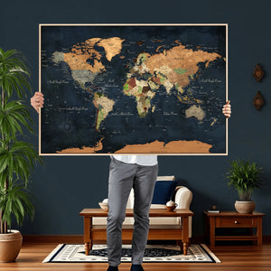 Vintage World Map Canvas Wall Art – Detailed Map with