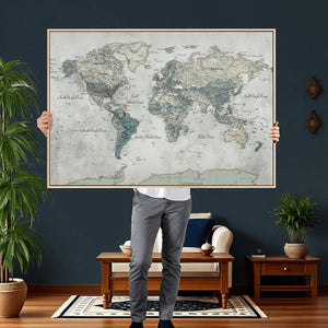 Neutral Vintage World Map Canvas Wall Art Print, Classic Map