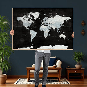World Map Canvas Print – Framed Push Pin Wall Art, Color