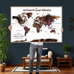 Custom Push Pin World Map Wall Art Canvas Print –