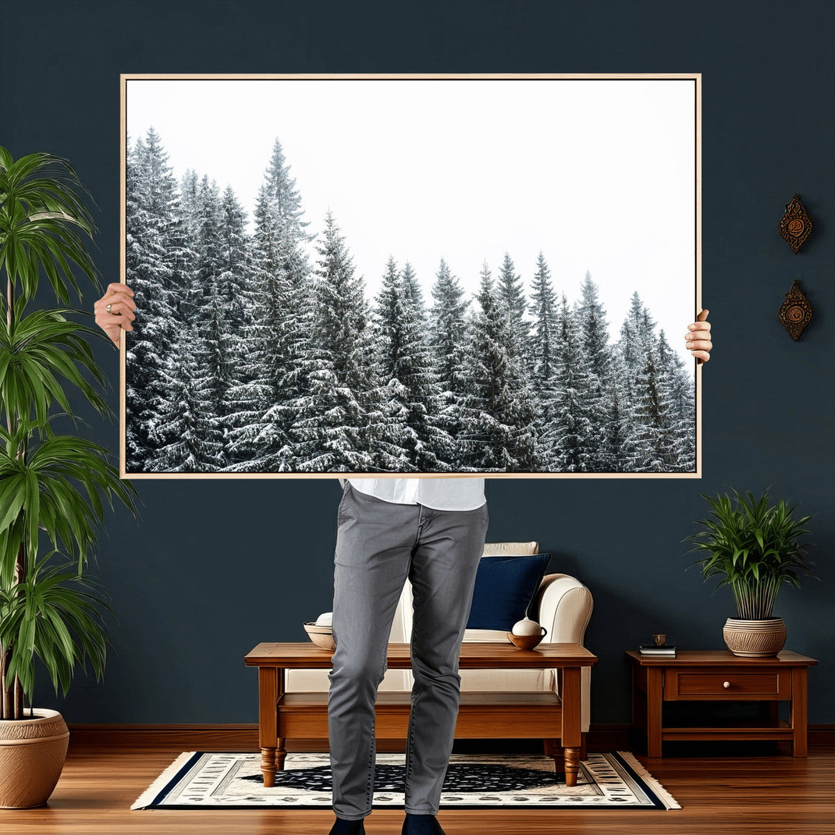 Misty Mountain Forest Canvas Print, Foggy Pine Trees Nature
