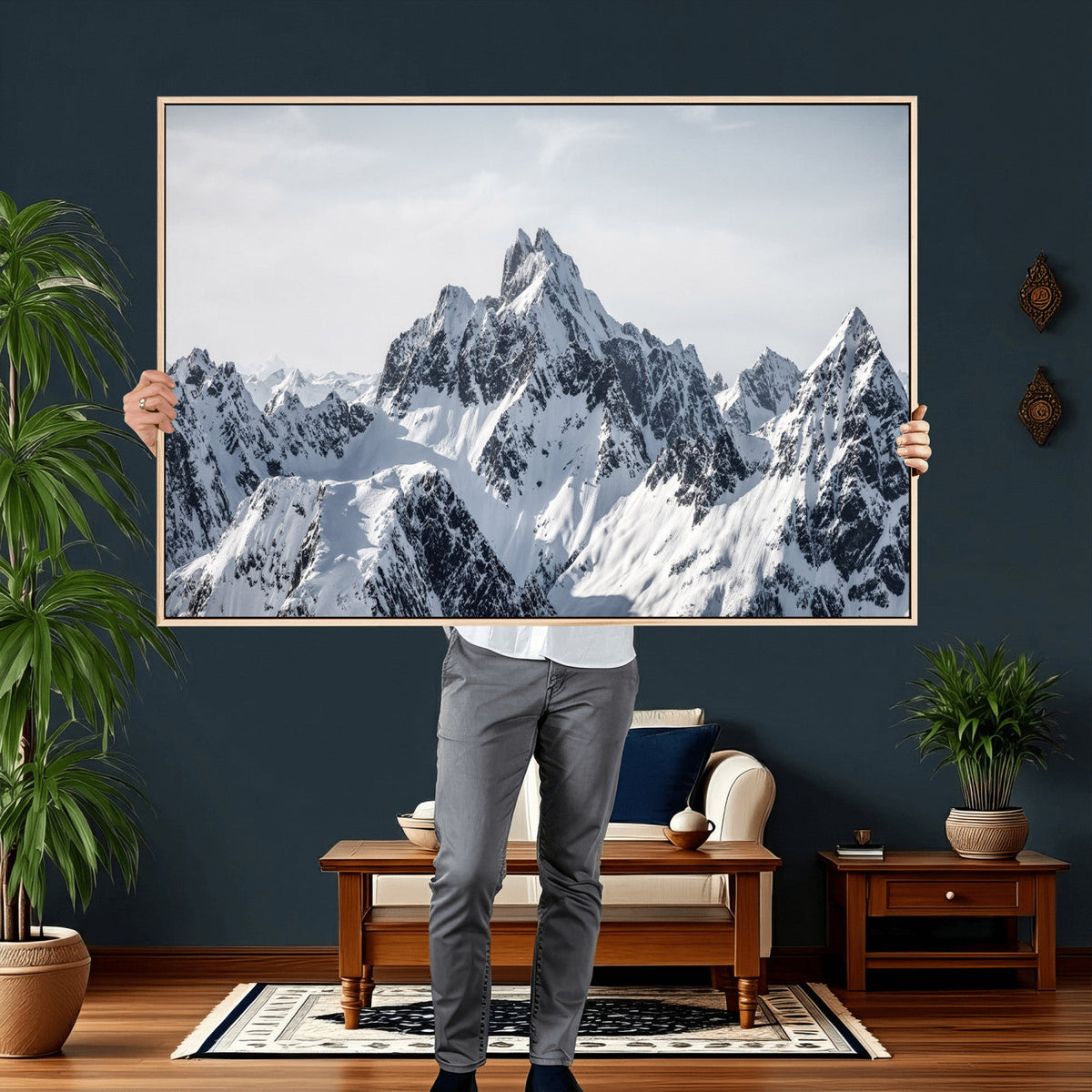 Snowy Mountain Range Canvas Print, Alpine Peaks Landscape