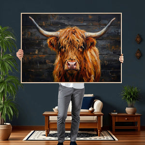 Highland Cow Wall Art Canvas Print, Rustic Farm Animal