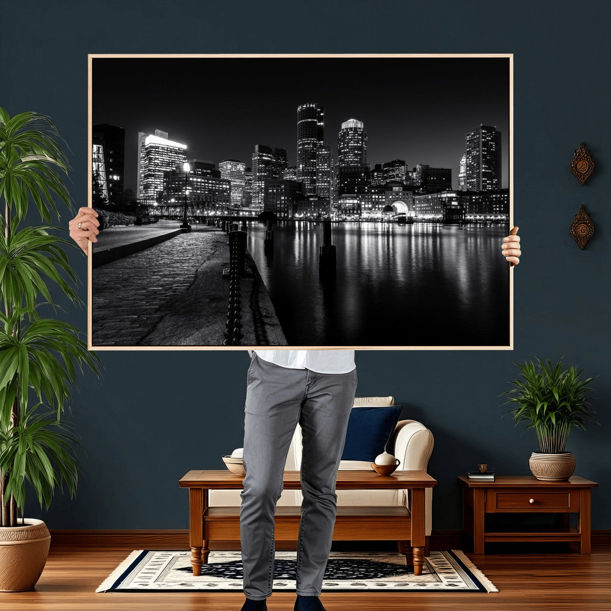 Boston Wall Art Canvas Print, Boston City Downtown Night