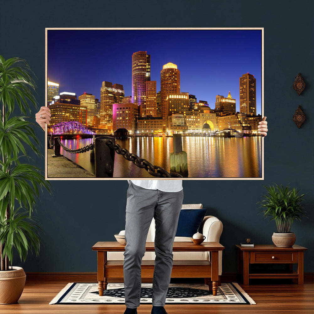 Boston Wall Art Canvas Print, Boston City Downtown Night