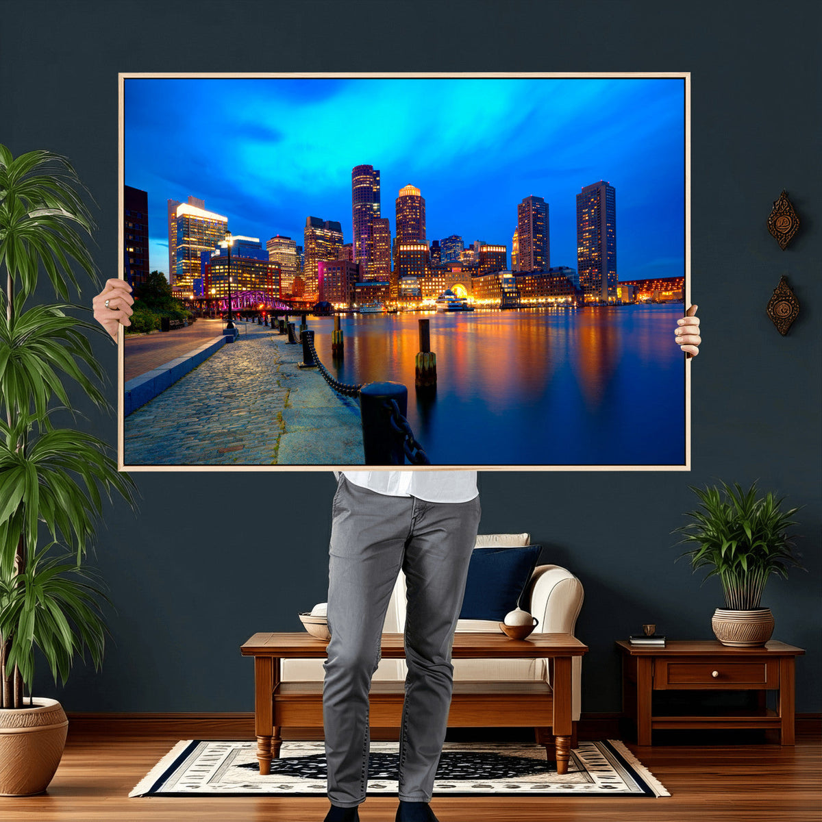 Boston Wall Art Canvas Print, Boston City Downtown Night