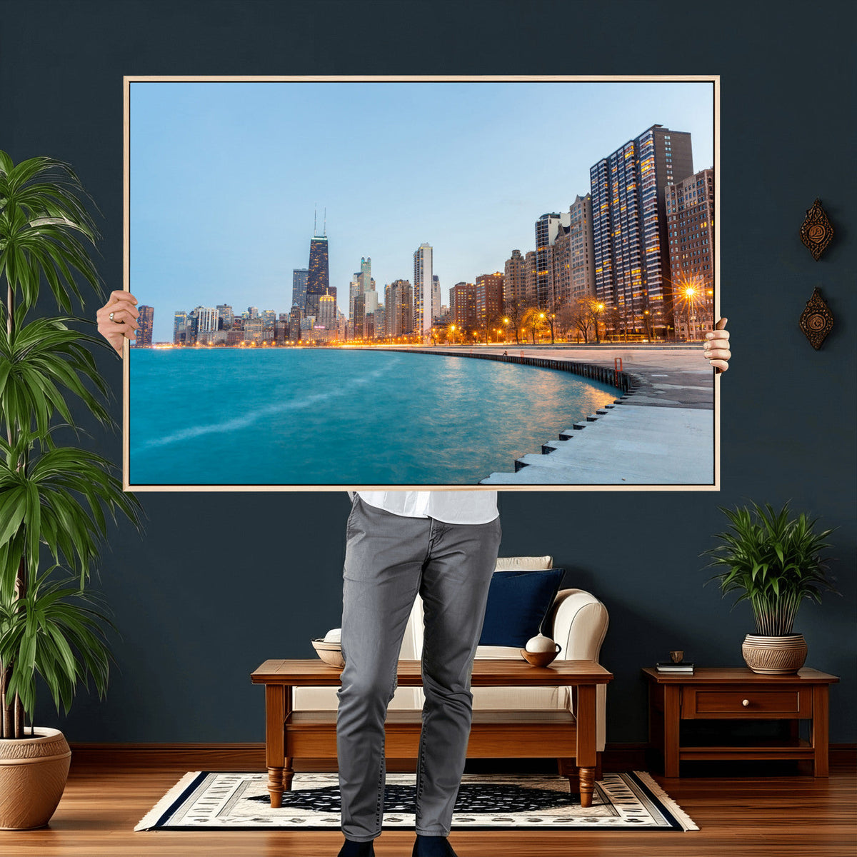 Chicago Wall Art Canvas Print, Chicago City Downtown Night