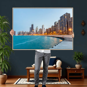 Chicago Wall Art Canvas Print, Chicago City Downtown Night
