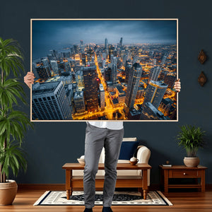 Chicago Wall Art Canvas Print - Chicago City Downtown Night
