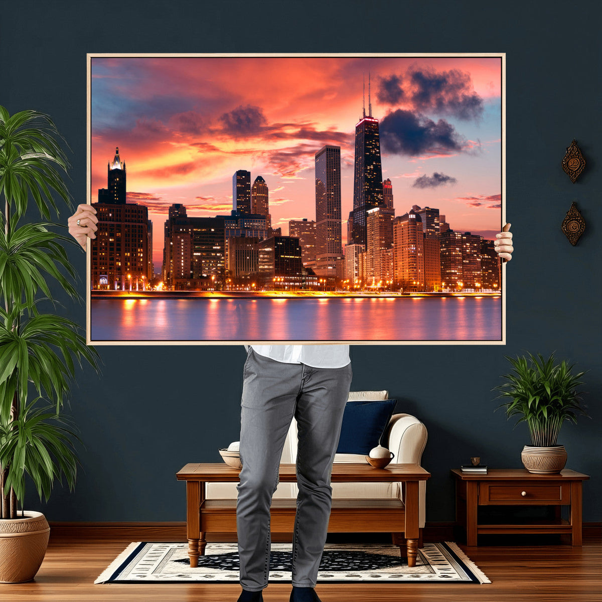 Chicago Wall Art Canvas Print - Chicago City Downtown Night