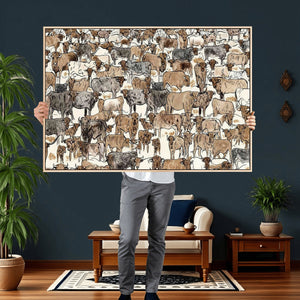 Abstract Longhorn Wall Art Canvas Print - Cow Animal Drawing