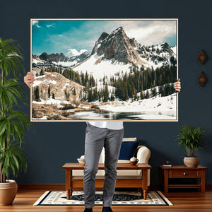 Snowy Mountain Wall Art Canvas Print, Alpine Pine Forest