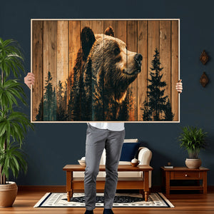 Rustic Bear Wall Art Canvas Print – Woodland Wildlife